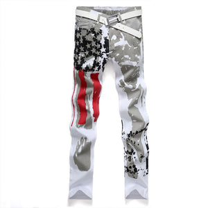 Men Casual American US Flag Printe Jeans - Chirse Clothing Company 