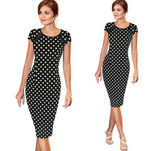 Women Summer Retro FauxOne-Piece Polka Dot Contrast Patchwork Bandage Bodycon Short Sleeve Sexy Party Pencil Knee-Leng Dress - Chirse Clothing Company 