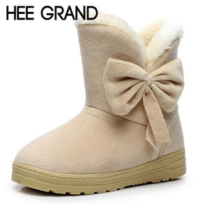HEE GRAND New Hot Sale Women Snow Boots Solid Bowtie Slip-On Soft Cute Women Boots Round Toe Flat with Winter Shoes XWX1385 - Chirse Clothing Company 