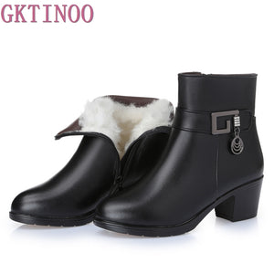 Women Boots Thick Heel Platform Shoes Autumn Winter Wool Boots For Women Genuine Leather Ankle Boots Size 35-43 - Chirse Clothing Company 