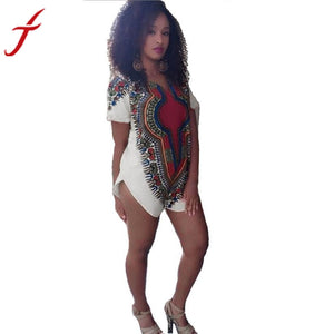 Women Dress Bodycon Mini Dresses Traditional Tribal African Dashiki Party Hippie Multicolor Short sleeve Dress 844 #LSIN - Chirse Clothing Company 