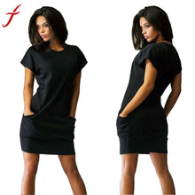 Solid Work Wear Summer Dress Fashion Short Sleeve Beach Casual Evening Party Short Mini Dress with Pockets Plus Woman Vestidos - Chirse Clothing Company 