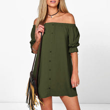Womens Ladies Off Shoulder Button Mini Dress - Chirse Clothing Company 
