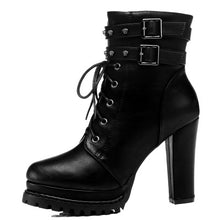 GKTINOO 2018 Winter Fashion Women Boots High Heels Platform Buckle Lace Up Leather Short Booties Black Ladies Shoes Good Quality - Chirse Clothing Company 