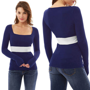 Women U Neck Tight Long Sleeve T Shirt - Chirse Clothing Company 