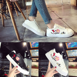 Women Sport Runn Sneakers Embroidery Flower Shoes Leisur Shoes Small White Shoes - Chirse Clothing Company 