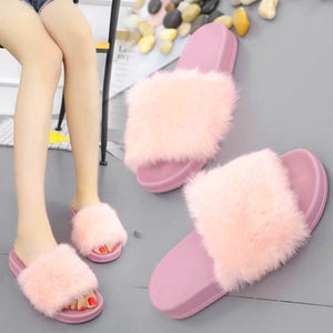 Non-slip Soft Fluffy Faux Fur Flat Sandal - Chirse Clothing Company 