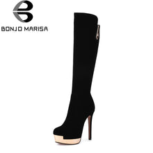 BONJOMARISA Women's Ultra High Heels Platform Shoes Woman Zipper Clousre Suede Upper Knee Boots Size 34-39 - Chirse Clothing Company 