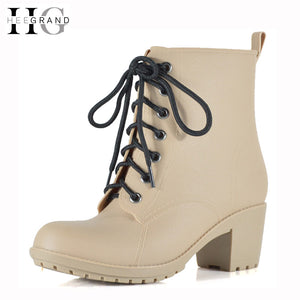 HEE GRAND Lace-Up Rain Boots Woman Fashion Med Heels New Shoes Woman High Quality Casual Hot Sale Women Boots Size 36-40 XWX4924 - Chirse Clothing Company 