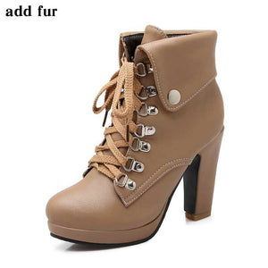BONJOMARISA Women Winter Fur Boots High Heel Platform Shoes Woman Cool Cowboy Stylish Ankle Snow Boots Big Size 32-43 - Chirse Clothing Company 