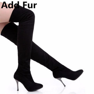 BONJOMARISA New Over The Knee High Boots Women Shoes Big Size Thigh High Boots Woman Round Toe High Heel Platform Shoes - Chirse Clothing Company 