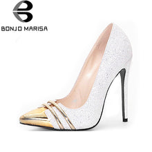 BONJOMARISA Women's Sexy Gold Pointed Toe Thin High Heel Party Wedding Shoes Woman Shinng Glitter Upper Pumps Big Size 34-43 - Chirse Clothing Company 