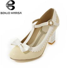 BONJOMARISA Spring Autumn Women Flower Edge T-strap Pumps Candy Color High Heels Shoes Woman Big Size 31-43 Lady Bow Date Shoes - Chirse Clothing Company 