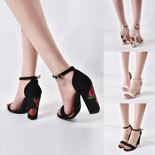 Women Suede Rose Embroidery With Crude High-heeled shoes Sandals - Chirse Clothing Company 