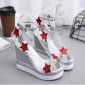 Women Fish Mouth Platform High Heels Wedge Sandals Shoes Five-Star Slope Sandals - Chirse Clothing Company 