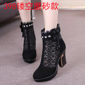 GKTINOO Genuine leather female spring and autumn boots cutout mesh High heels boots women's shoes - Chirse Clothing Company 