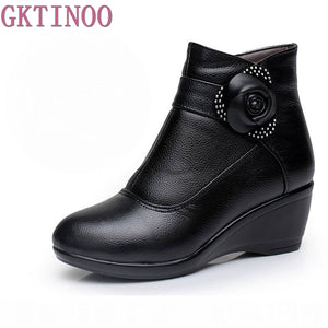 New 2018 women boots women genuine leather winter boots warm plush autumn boots winter wedge shoes woman ankle boots size 30-43 - Chirse Clothing Company 