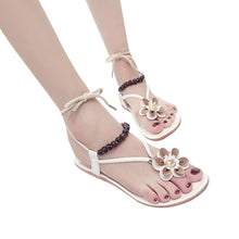 Women Fashion Summer Flower Round Toe Flat Heel Sandals Slipper Flip Flops - Chirse Clothing Company 