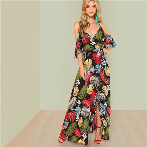 Chirse Clothing Company Summer Floral Print Sexy V Neck Maxi Dress - Chirse Clothing Company 